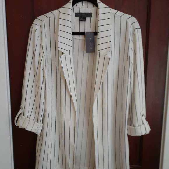 SUZY SHIER White and Black Pinstripe Blazer Size S - Picture 1 of 4